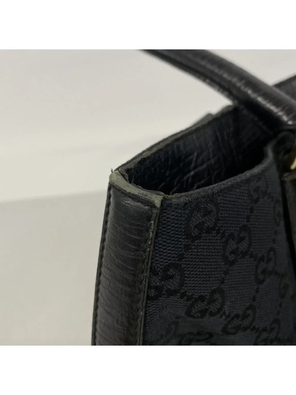 Gucci Tote GG Canvas Sherry Line Horsebit Black Gold